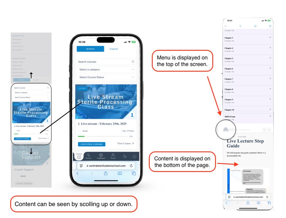 Student Portal on mobile view