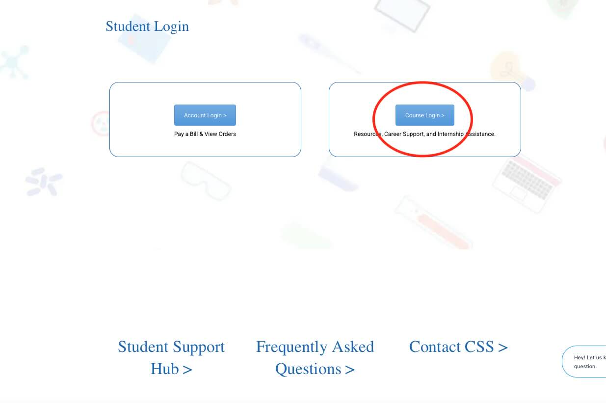 student portal login page. Course selecto.